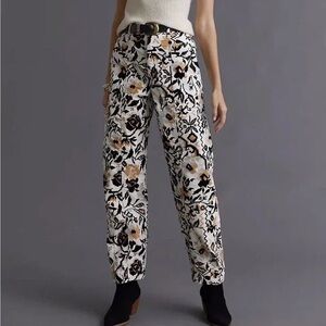 Anthropologie tapered floral corduroy cargo barrel pants, size 0